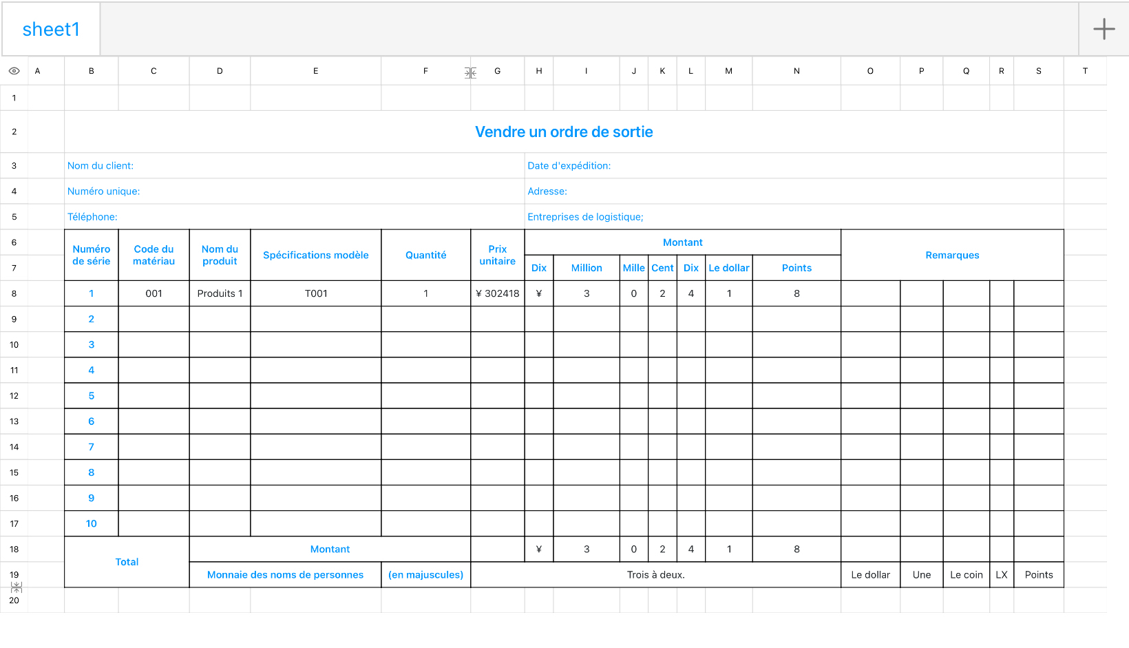 Formulaire de sortie de stock de vente